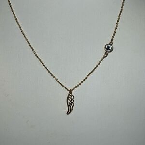 Alexa’s Angels  Necklace Angel Wing Believe Wish With Rhinestone Gold Tone Class